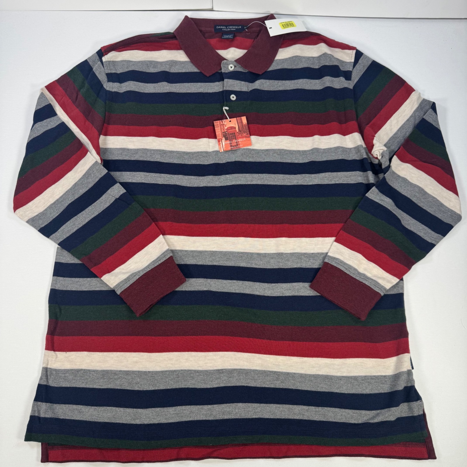 Daniel Cremieux Collection Mens Xl Long Sleeve Polo Shirt Striped Cotton Multi